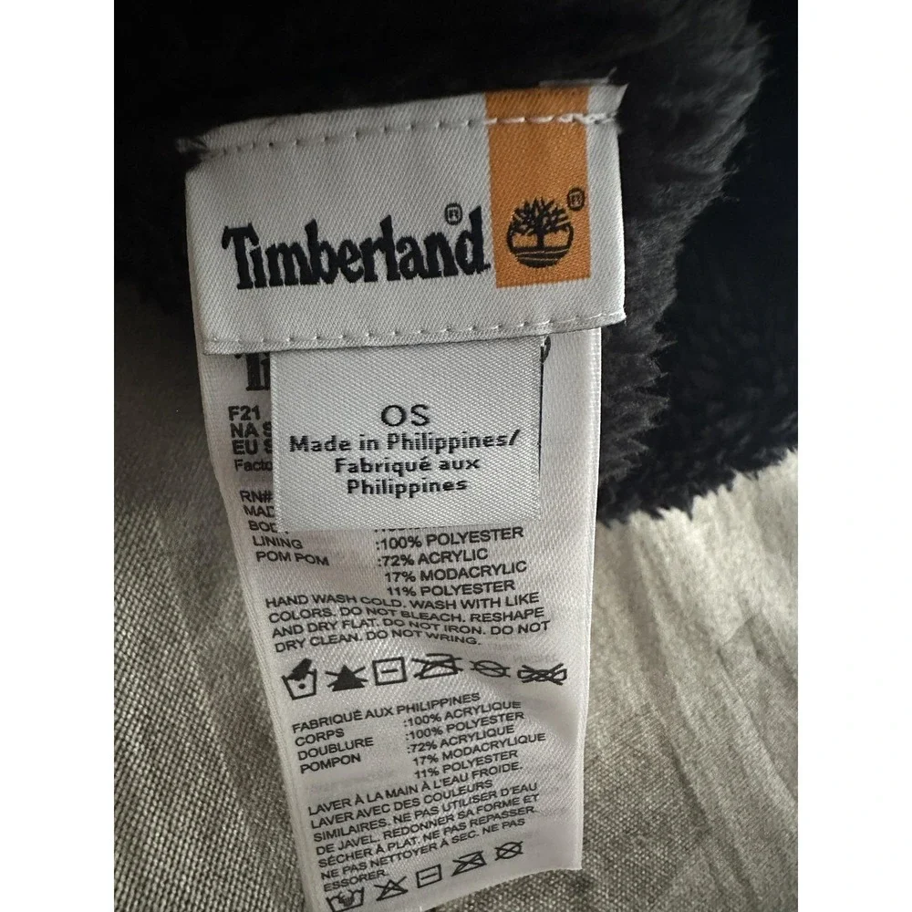 Timberland Hat Beanie Womens One‎ Size Black Cable Knit Pom Pom Sherpa Lined